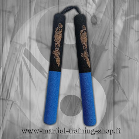 Nunchaku Imbottito Foam Dragon Blue Black Da Allenamento Arti Marziali