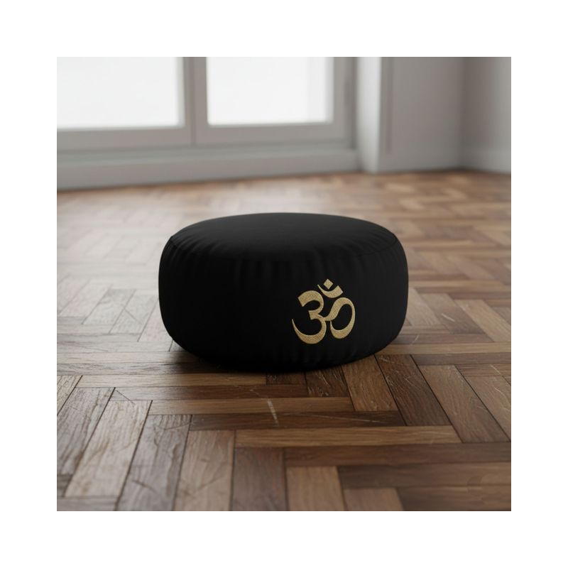 Cuscino Meditazione Zafu OM Nero - Cotone Organico OCS - Yoho Essential